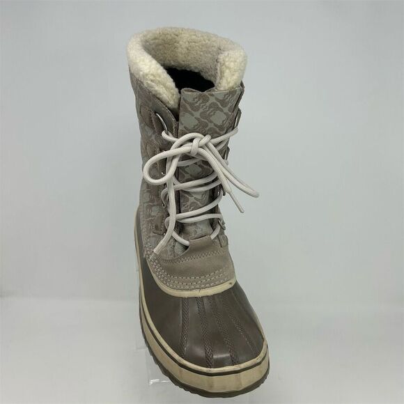 Sorel Taupe Gray Brown Patterned Waterproof Winter Lace Up Snow Boots Size 10 - Picture 3 of 15